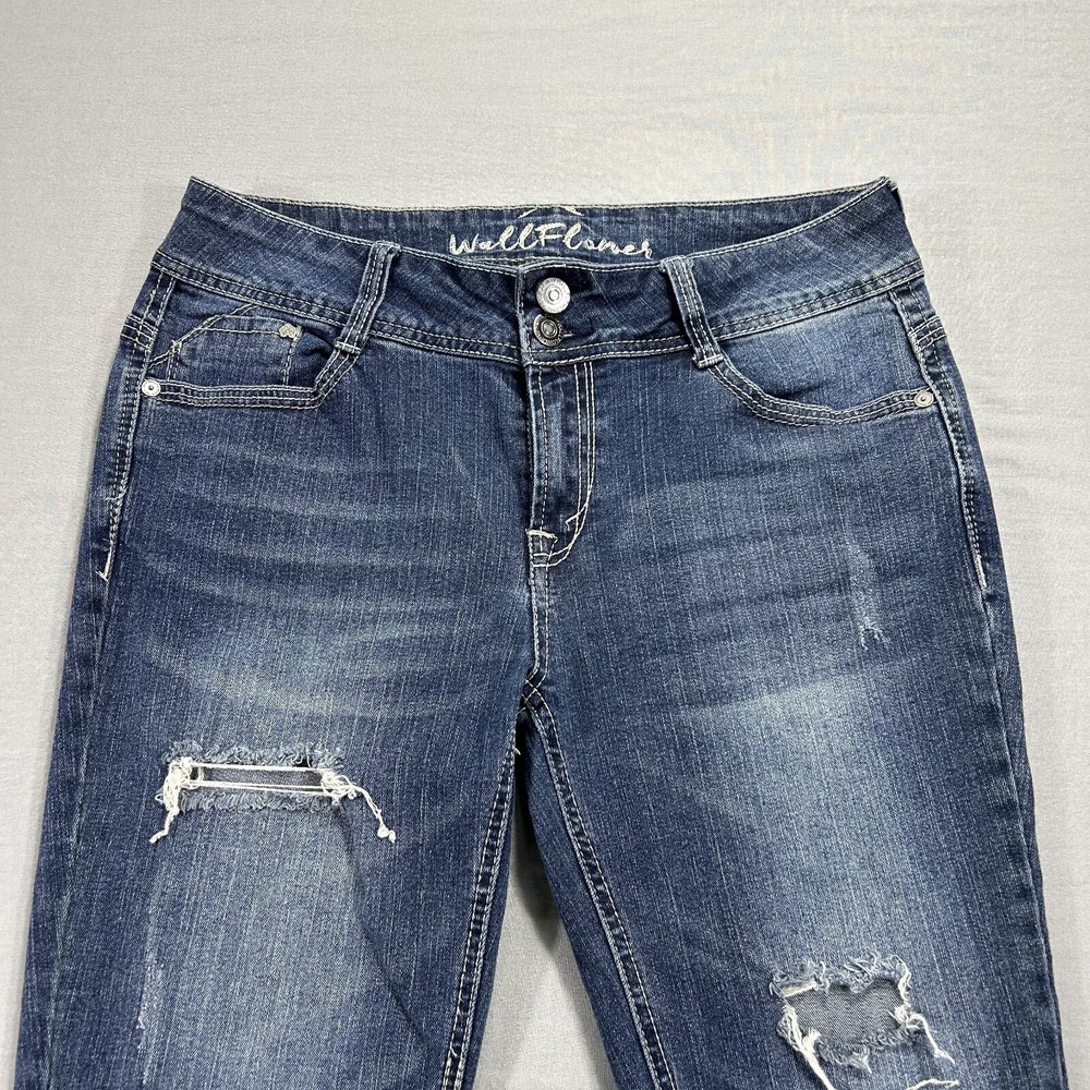 Wallflower Jeans Womens 11‎ Blue Denim Skinny Distressed Cowgirl Western 32x28 - Picture 3 of 12